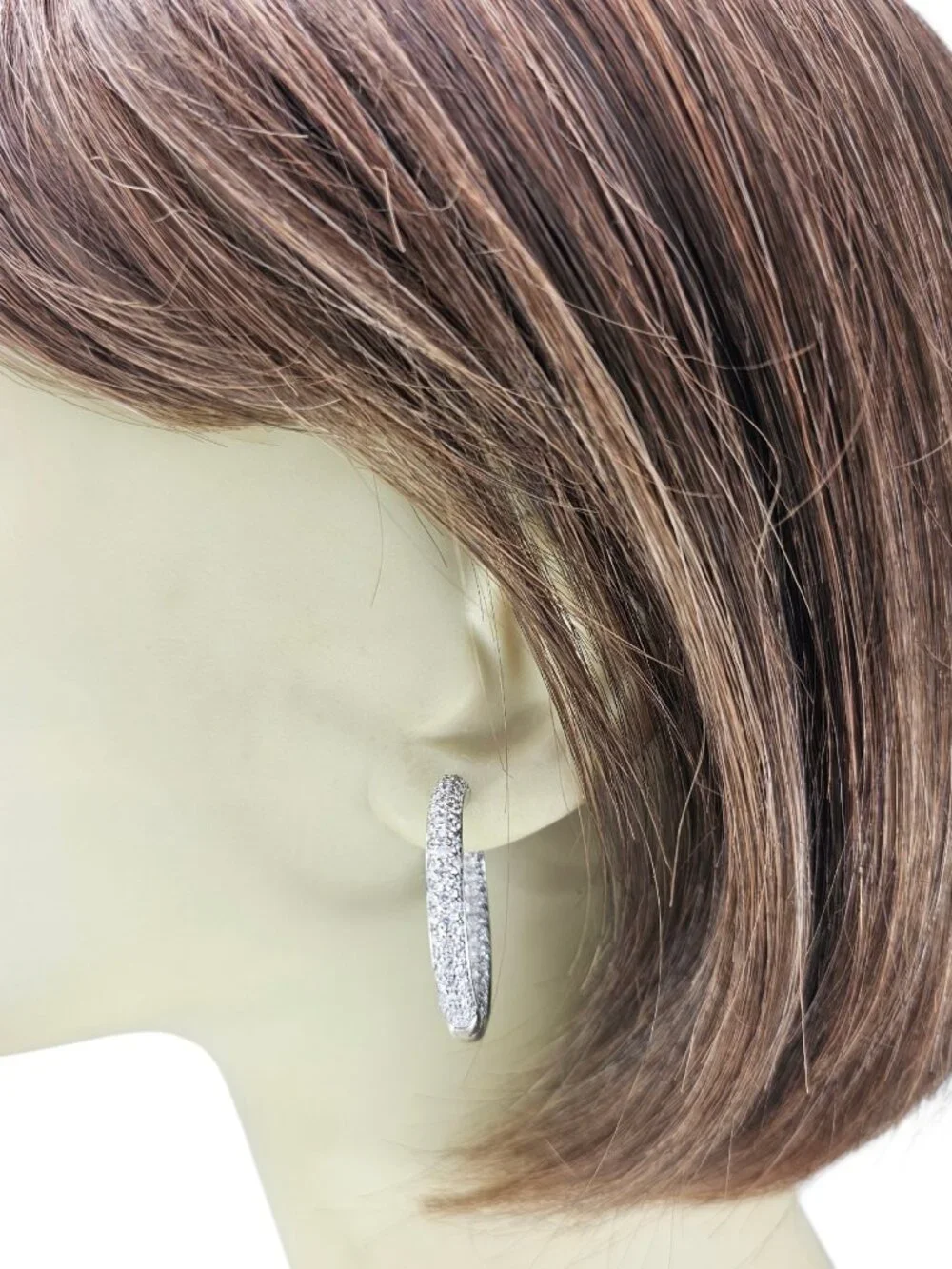 14K White Gold Inside-Out Diamond Hoop Earrings #25489